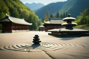 a zen garden in the mountains. AI-Generated photo