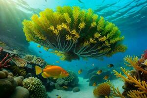 a coral reef with fish and sea anemones. AI-Generated photo