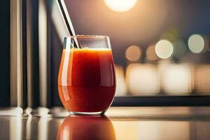 a glass of juice with a straw. AI-Generated photo
