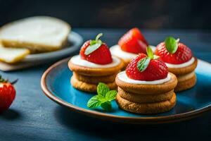 fresas y crema en un lámina. generado por ai foto