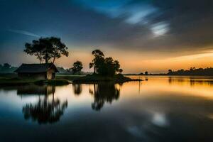 el casa en el lago. generado por ai foto