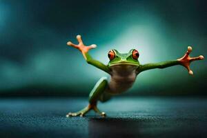 a frog jumping on the ground. AI-Generated photo