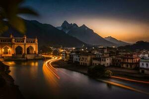 the city of udaipur in india at dusk. AI-Generated photo