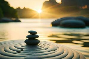 zen stones stacked on top of each other in the water. AI-Generated photo