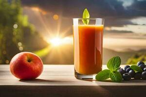 a glass of juice with apples and blueberries. AI-Generated photo