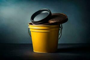 a yellow bucket with a lid on top. AI-Generated photo