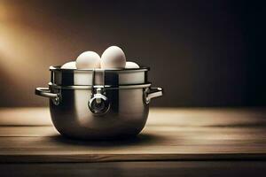 eggs in a pot on a table. AI-Generated photo