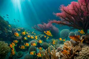a coral reef with many fish and coral. AI-Generated photo