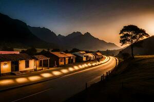 a long exposure photograph of a road in the mountains. AI-Generated photo