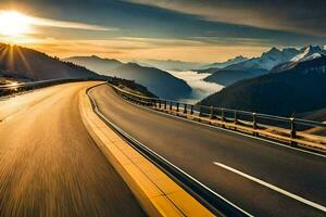 un autopista con montañas en el antecedentes. generado por ai foto