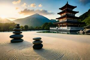 el zen jardín a el japonés templo en Kioto. generado por ai foto