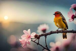 photo wallpaper the sun, bird, flowers, the sky, the bird, the bird, the. AI-Generated