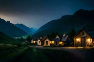 photo wallpaper the sky, mountains, the night, the village, the mountains, the village,. AI-Generated