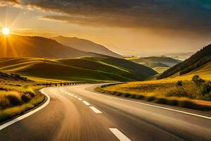 un la carretera en el montañas con el Dom ajuste. generado por ai foto