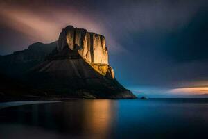 foto fondo de pantalla el cielo, montañas, agua, el mar, el montañas, el mar, el. generado por ai