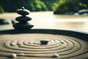 a zen garden with stones and water. AI-Generated photo