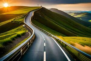 el la carretera a el puesta de sol. generado por ai foto