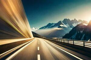 un autopista con montañas en el antecedentes. generado por ai foto
