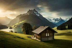 el casa en el montañas. generado por ai foto