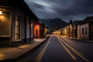 a long exposure photograph of a street in the dark. AI-Generated photo