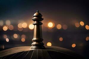 a chess piece on top of a wooden table. AI-Generated photo