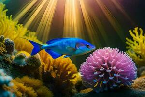 photo wallpaper fish, the sun, the sea, the sun, the sea, the sun,. AI-Generated
