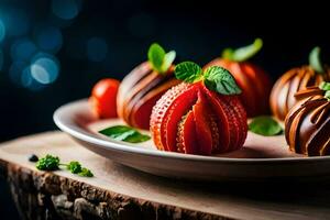 chocolate strawberries on a plate. AI-Generated photo