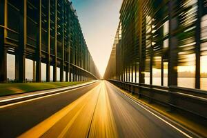 a long exposure photograph of a highway with cars driving on it. AI-Generated photo