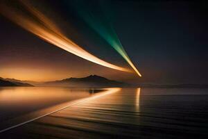 a long exposure photograph of a long streak of light. AI-Generated photo