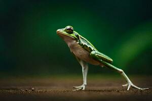 a frog is standing on its hind legs. AI-Generated photo