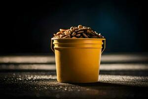 a bucket of nuts on a dark background. AI-Generated photo