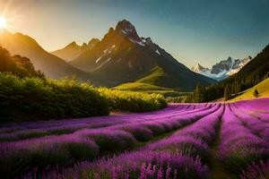 photo wallpaper mountains, flowers, flowers, flowers, flowers, flowers, flowers, flowers, flowers. AI-Generated