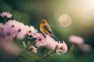 photo wallpaper bird, flowers, spring, nature, nature photography, nature, bird, flowers,. AI-Generated