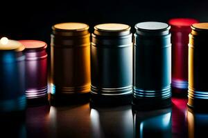 a row of colorful candles on a black background. AI-Generated photo