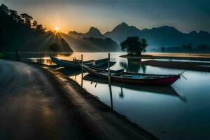 the sunrise over the lake. AI-Generated photo