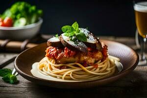a plate of spaghetti with meat and tomato sauce. AI-Generated photo