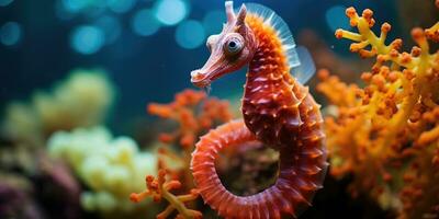 beautiful seahorses around very beautiful coral reef AI Generative photo