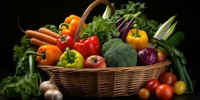 un imagen de arreglo de Fresco vegetales en un cesta, ai generativo foto