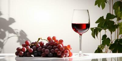 A picture Isolated white background with a Glass of red wine surrounded red grape, AI Generative photo