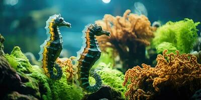 beautiful seahorses around very beautiful coral reef AI Generative photo