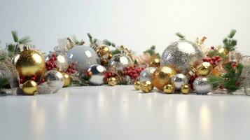 un clásico Navidad adornado con un formación de vibrante Navidad pelotas y adornos, ai generativo foto