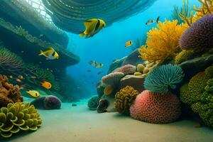 underwater scene with coral reefs and fish. AI-Generated photo