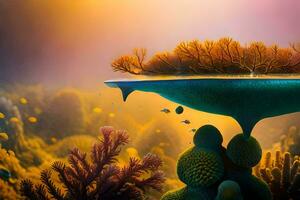 un árbol flotante en el Oceano con coral arrecifes generado por ai foto