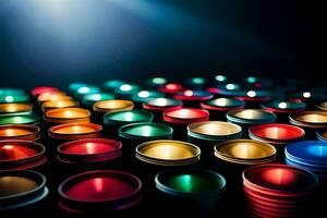 many colorful candles are arranged in a row. AI-Generated photo