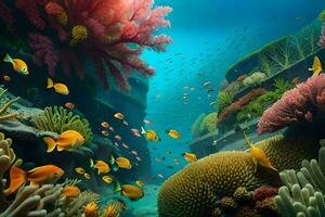 a colorful underwater scene with coral and fish. AI-Generated photo