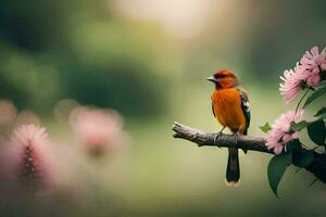 foto fondo de pantalla el pájaro, flores, naturaleza, el sol, el flores, el pájaro, el. generado por ai