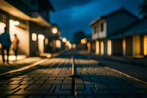 un calle a noche con personas caminando por. generado por ai foto