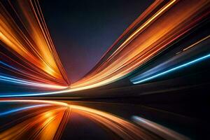 a long exposure photograph of a car driving on a road. AI-Generated photo