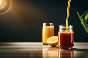 a glass of orange juice with a straw. AI-Generated photo