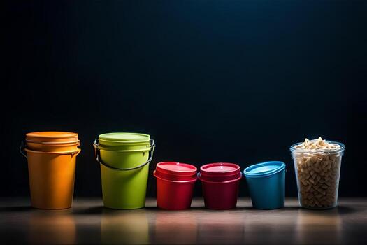 a row of colorful containers with different sizes. AI-Generated photo